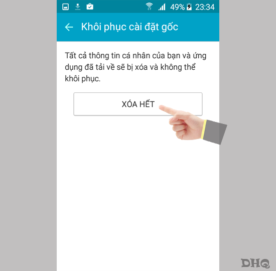 Chọn xóa hết